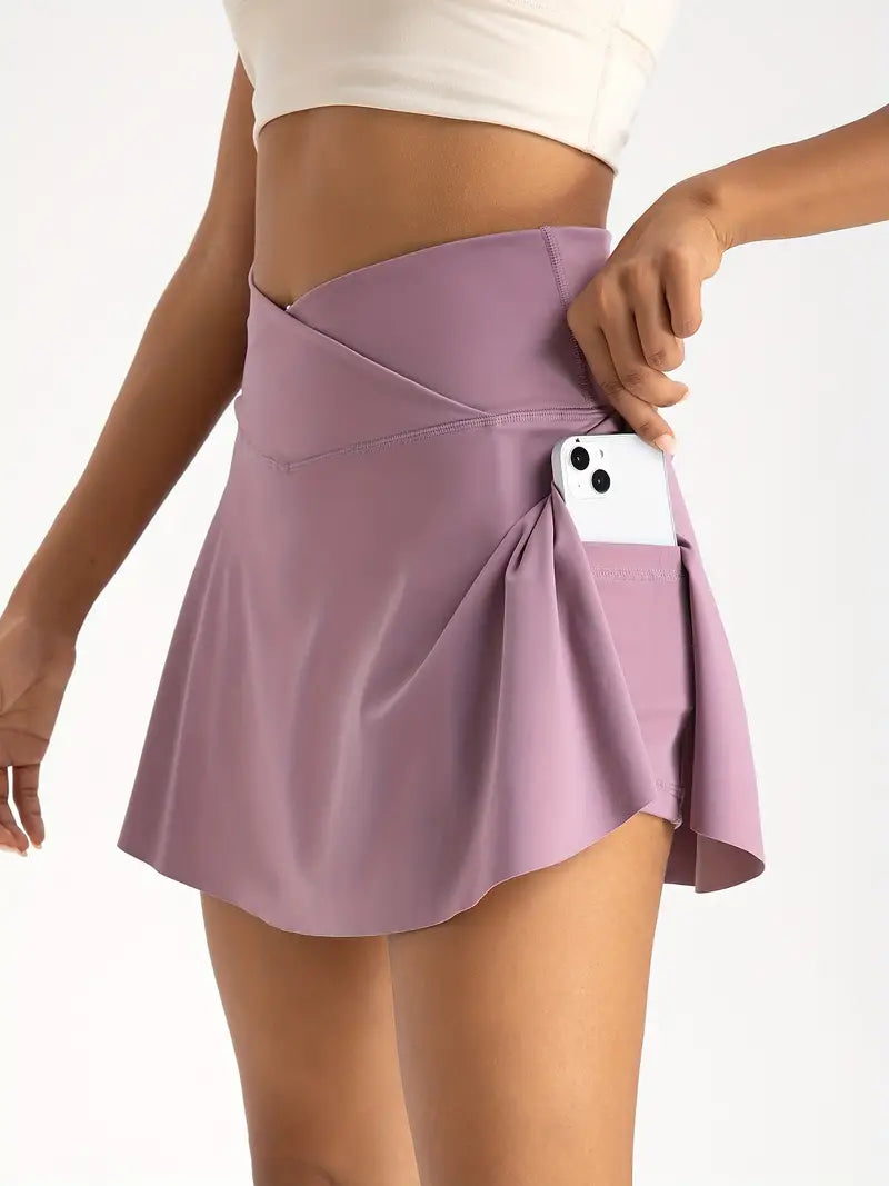 VersaGlide 2-in-1 High-Waist Skort: Tennis, Golf, and Yoga-Ready with Inner Pocket - Dixie Hike & Style