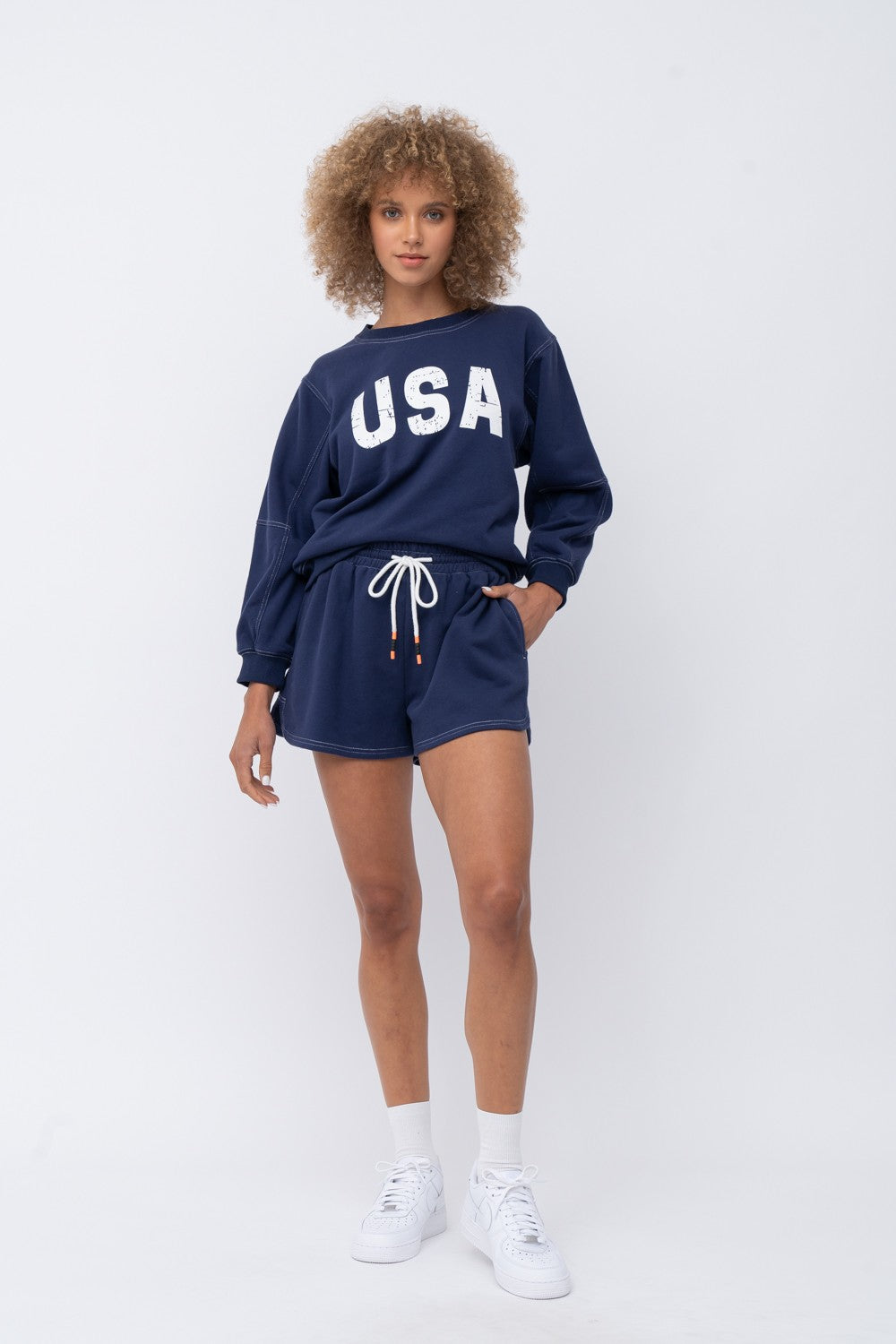 The Greii USA Pride Long Sleeve Sweatshirt with Flag Detail - Dixie Hike & Style