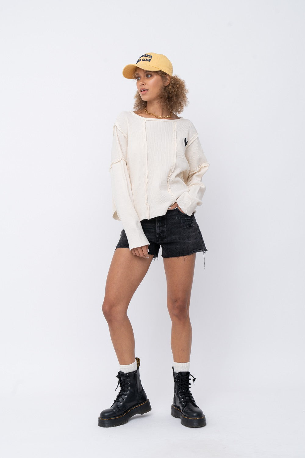 The GREii Heart Patch Cream Waffle Cropped Top - Dixie Hike & Style