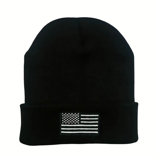 PatriotKnit Cap: Men's Warm Acrylic Beanie with American Flag - Dixie Hike & Style