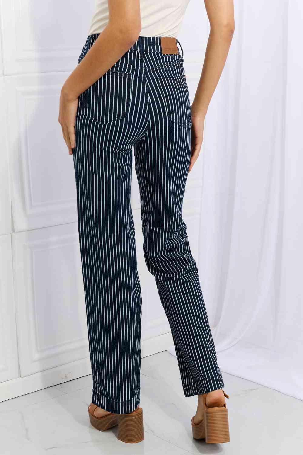 Judy Blue Cassidy Full Size High Waisted Tummy Control Striped Straight Jeans - Dixie Hike & Style