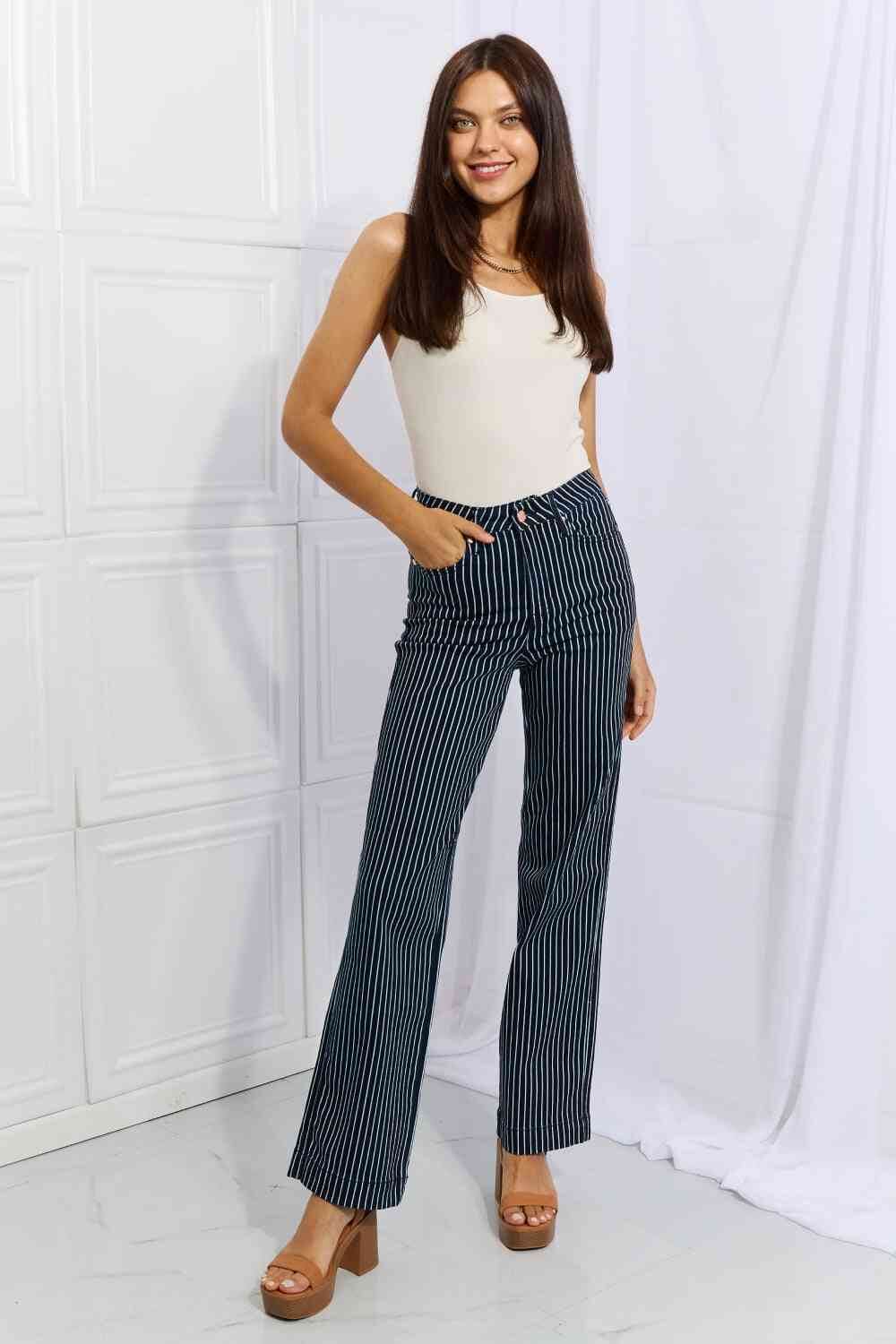 Judy Blue Cassidy Full Size High Waisted Tummy Control Striped Straight Jeans - Dixie Hike & Style