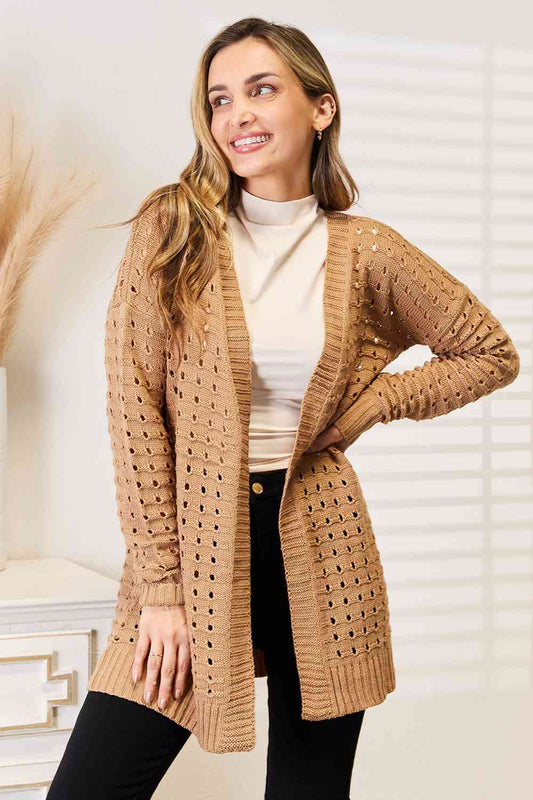 Woven Right Openwork Horizontal Ribbing Open Front Cardigan - Dixie Hike & Style