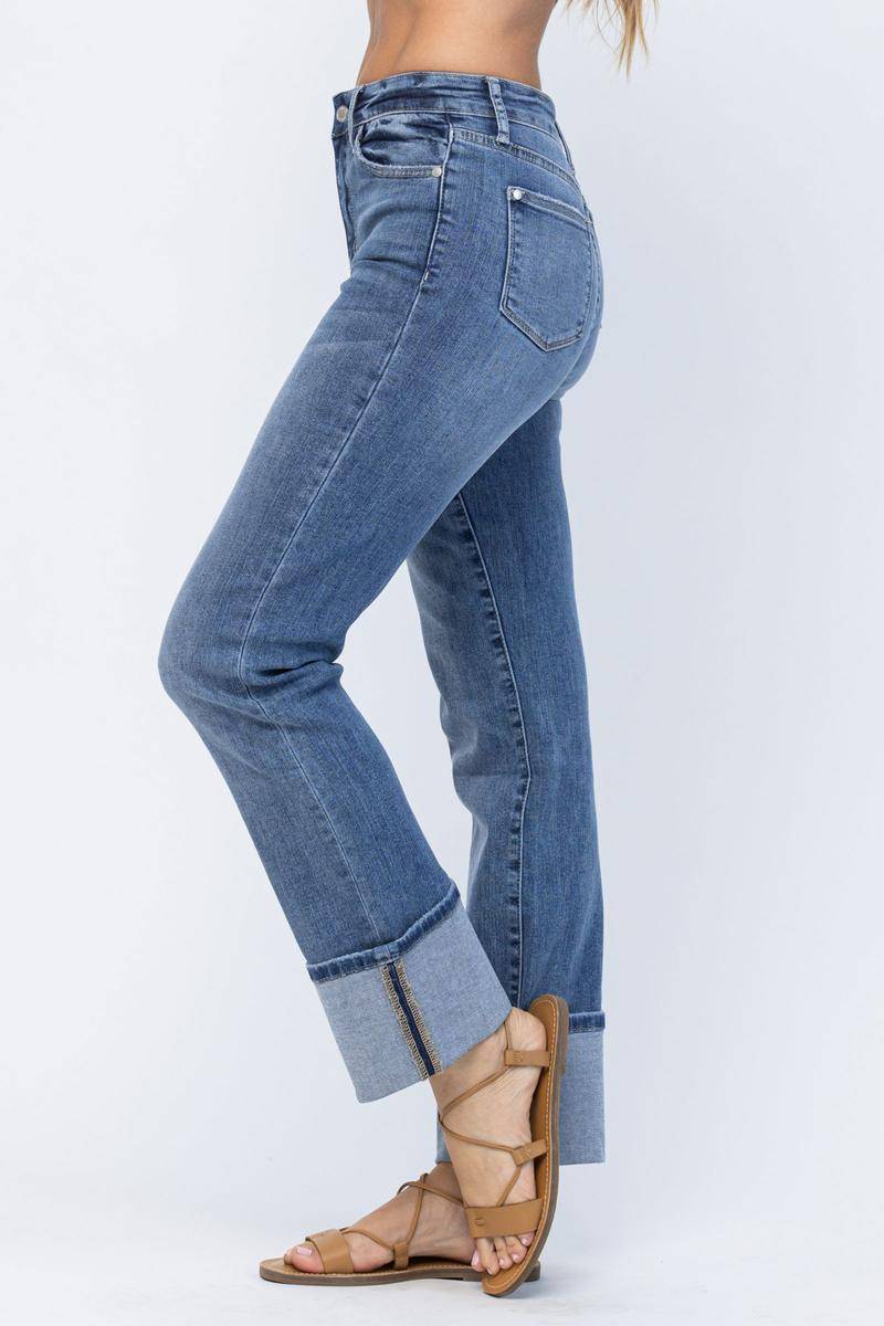 Judy Blue High Waist Straight Leg Jeans with Wide Cuff - Dixie Hike & Style