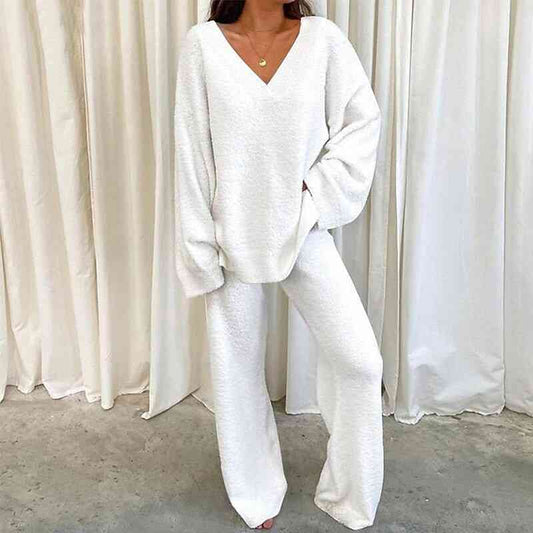 V-Neck Long Sleeve Top and Long Pants Set - Dixie Hike & Style