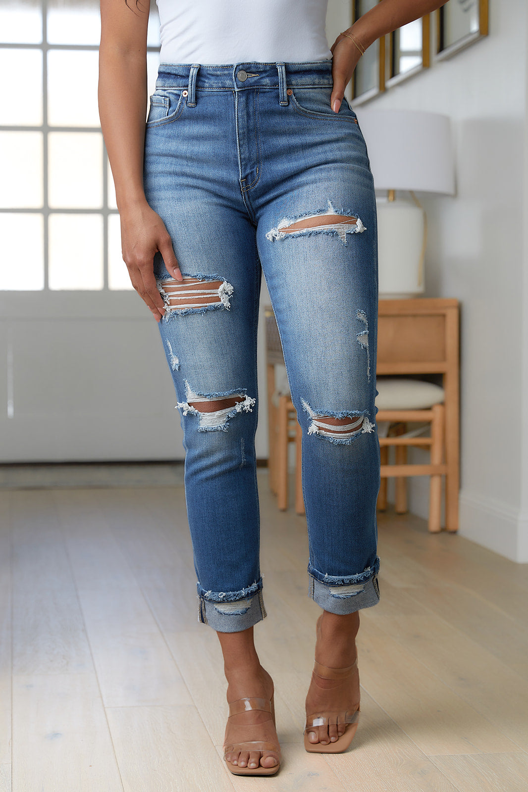 Belinda High Rise Distressed Straight Jeans - Dixie Hike & Style