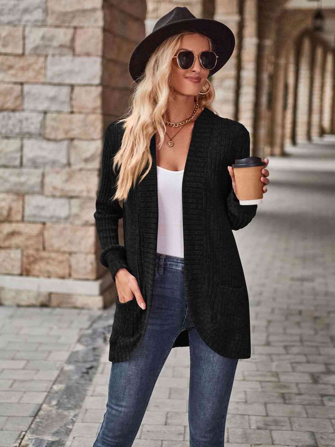 Open Front Cardigan with Pockets - Dixie Hike & Style