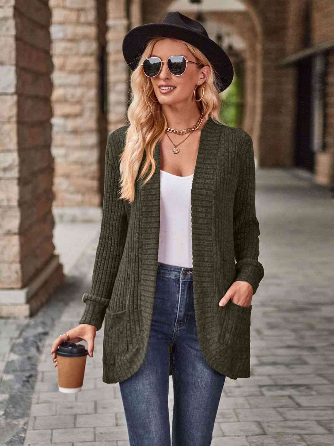 Open Front Cardigan with Pockets - Dixie Hike & Style