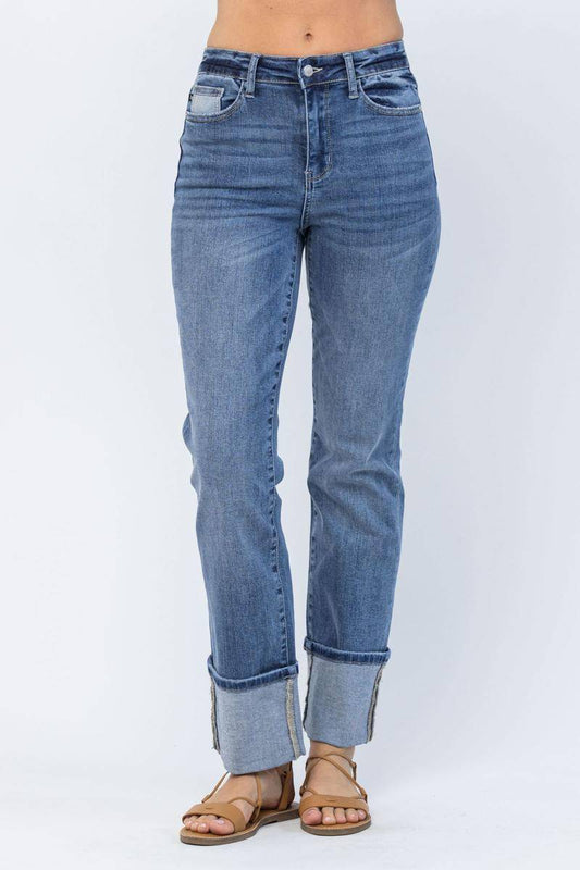 Judy Blue High Waist Straight Leg Jeans with Wide Cuff - Dixie Hike & Style