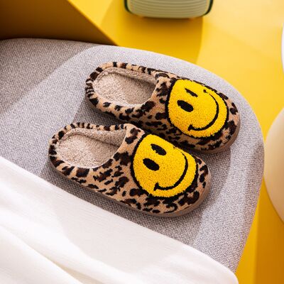 Melody Smiley Face Leopard Slippers - Dixie Hike & Style