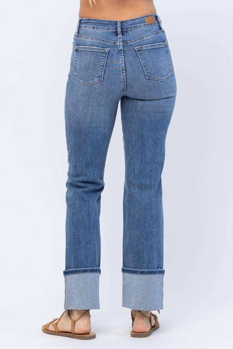 Judy Blue High Waist Straight Leg Jeans with Wide Cuff - Dixie Hike & Style