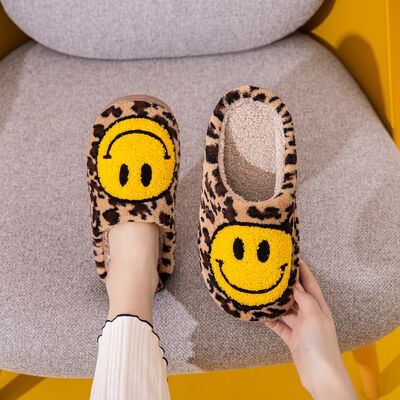 Melody Smiley Face Leopard Slippers - Dixie Hike & Style