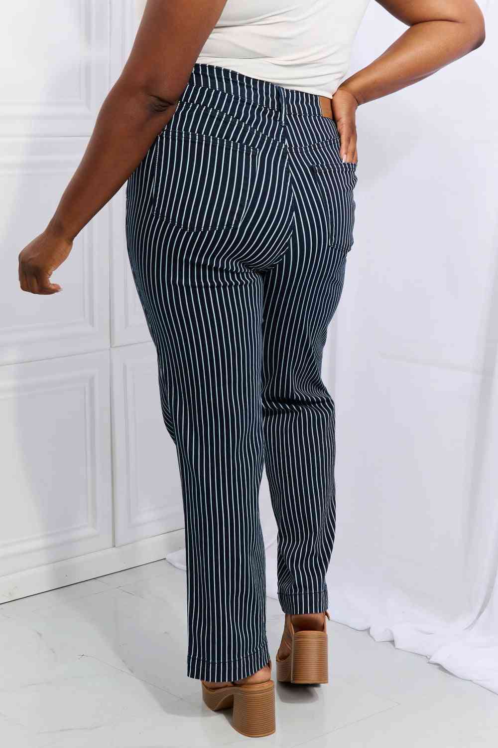 Judy Blue Cassidy Full Size High Waisted Tummy Control Striped Straight Jeans - Dixie Hike & Style