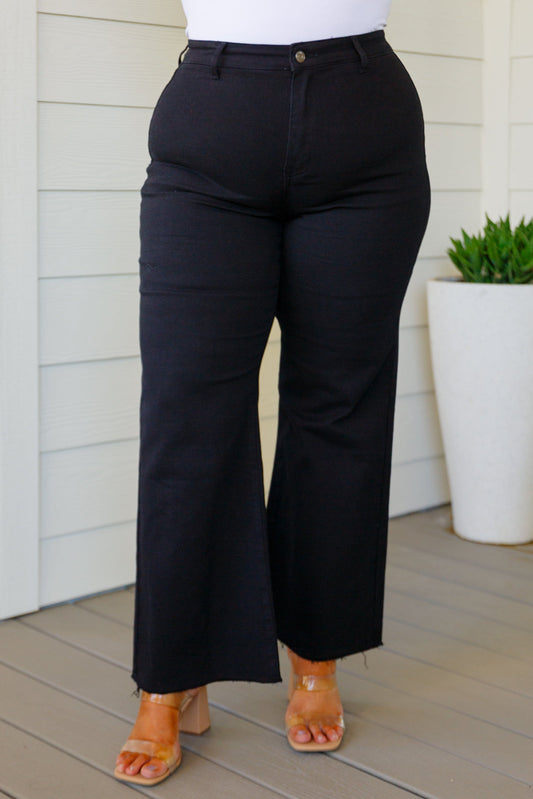 August High Rise Wide Leg Crop Jeans in Black - Dixie Hike & Style