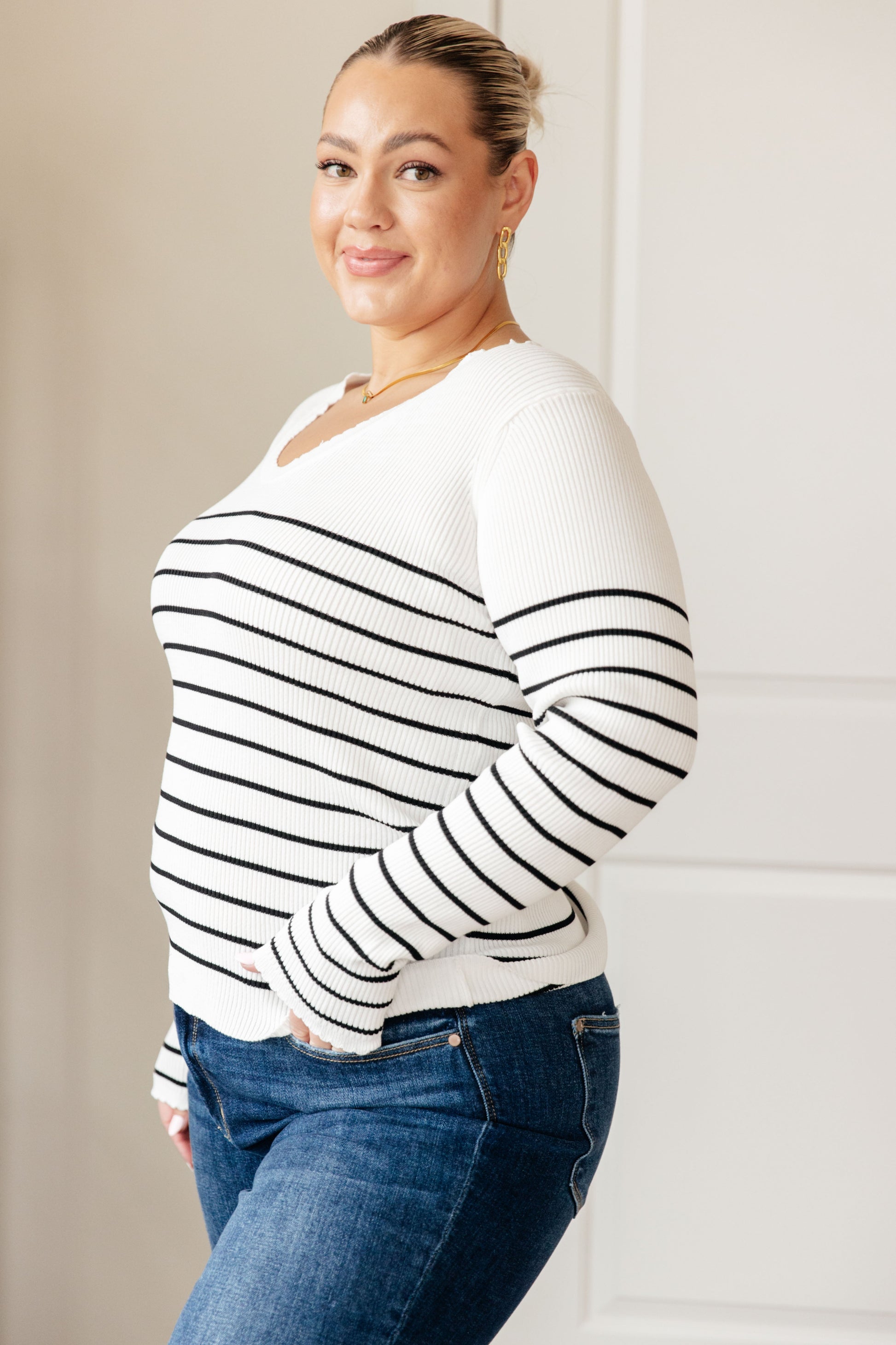 Be Still V-Neck Striped Sweater - Dixie Hike & Style