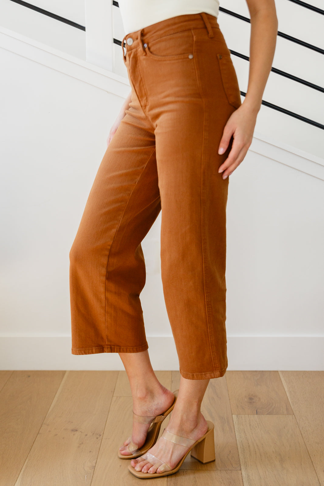 Briar High Rise Control Top Wide Leg Crop Jeans in Camel - Dixie Hike & Style