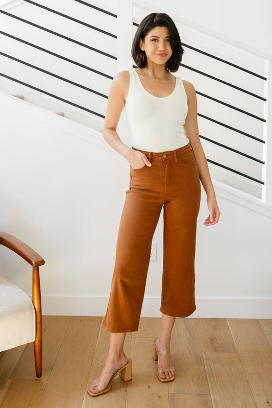 Briar High Rise Control Top Wide Leg Crop Jeans in Camel - Dixie Hike & Style