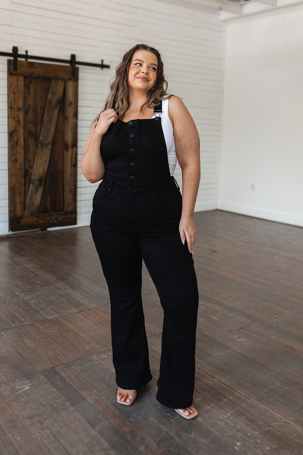 Imogene Control Top Retro Flare Overalls in Black - Dixie Hike & Style
