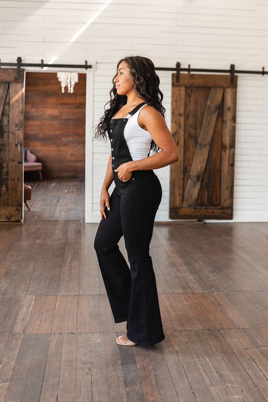 Imogene Control Top Retro Flare Overalls in Black - Dixie Hike & Style