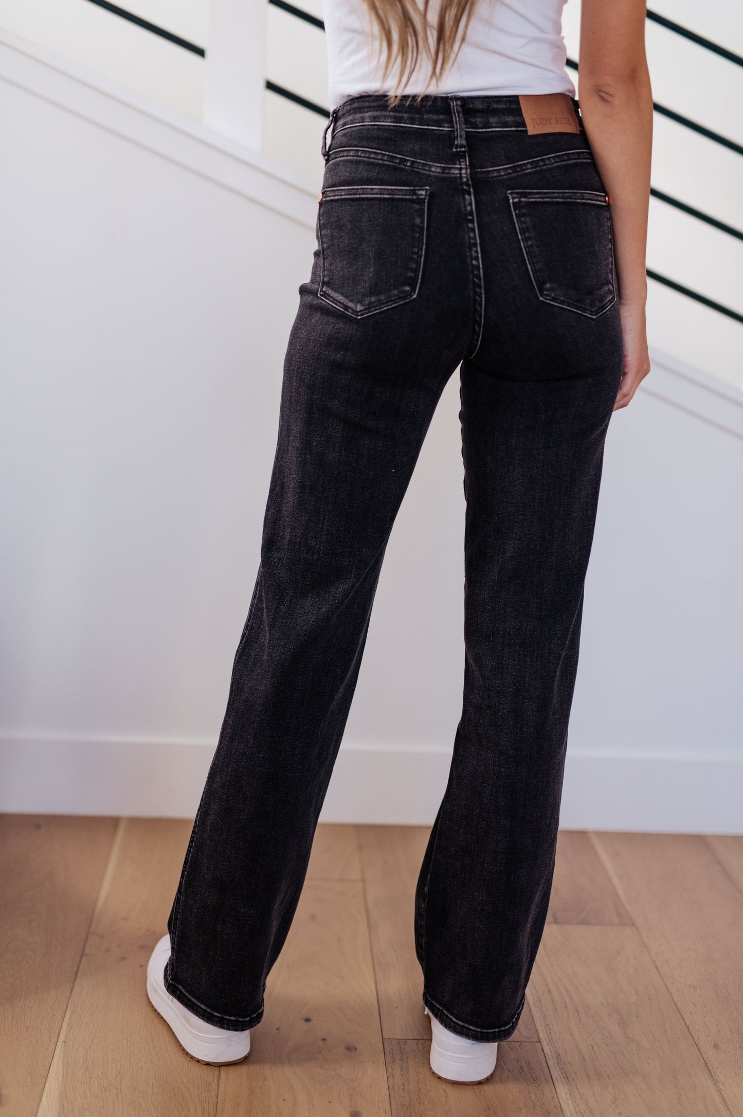 Joan High Rise Control Top Straight Jeans in Washed Black - Dixie Hike & Style