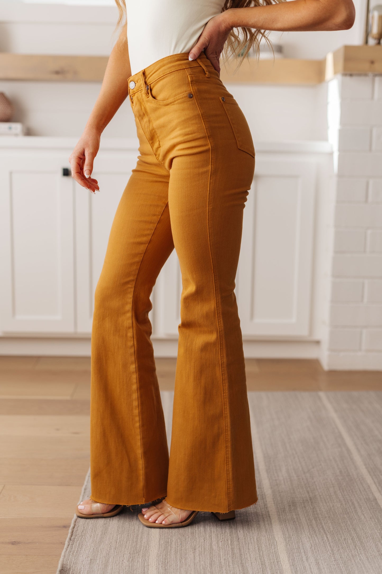 Melinda High Rise Control Top Flare Jeans in Marigold - Dixie Hike & Style