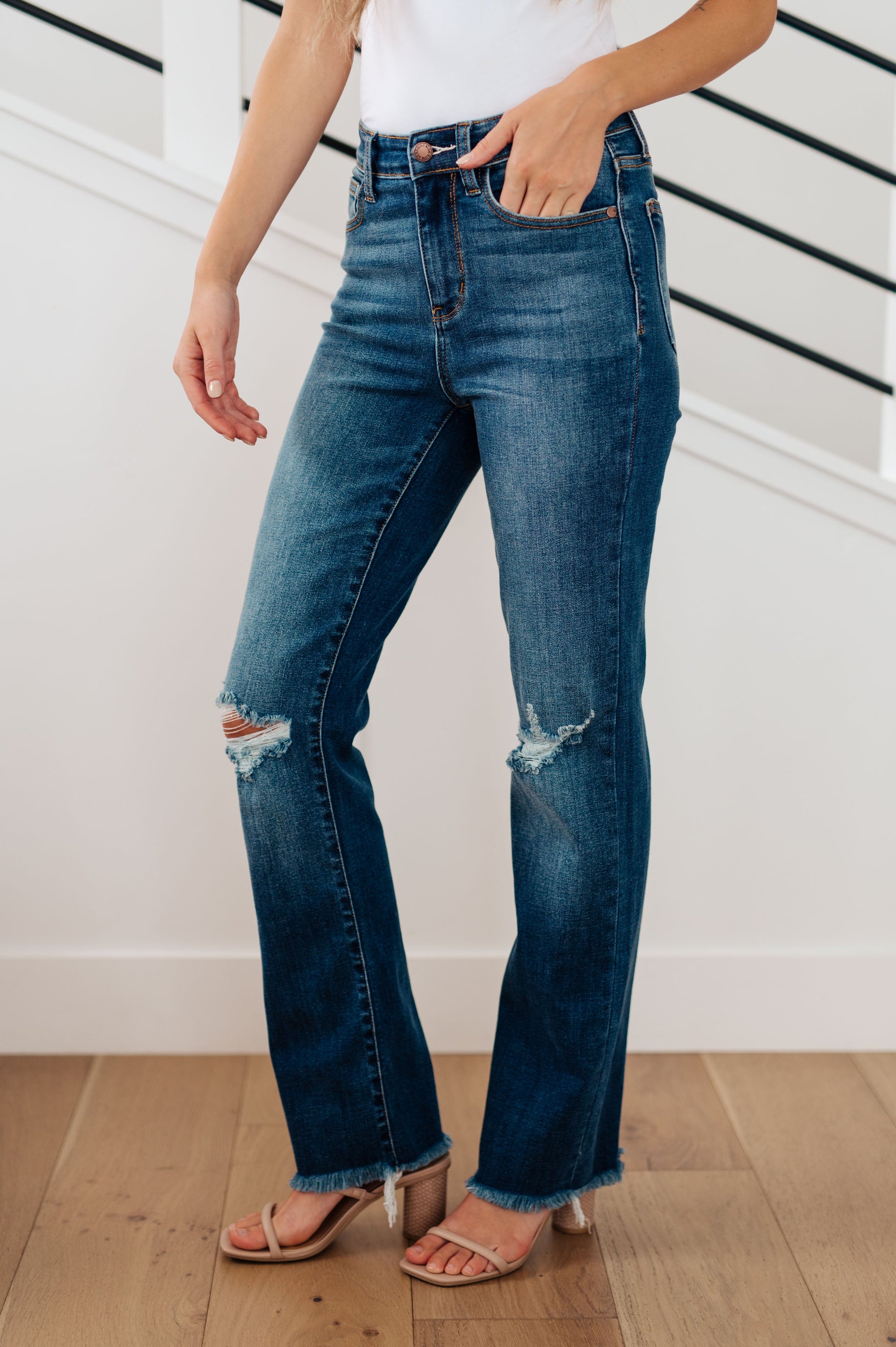 Morgan High Rise Distressed Straight Jeans - Dixie Hike & Style