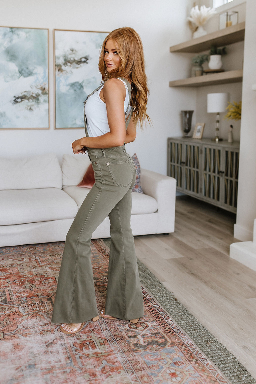 Olivia Control Top Release Hem Overalls in Olive - Dixie Hike & Style