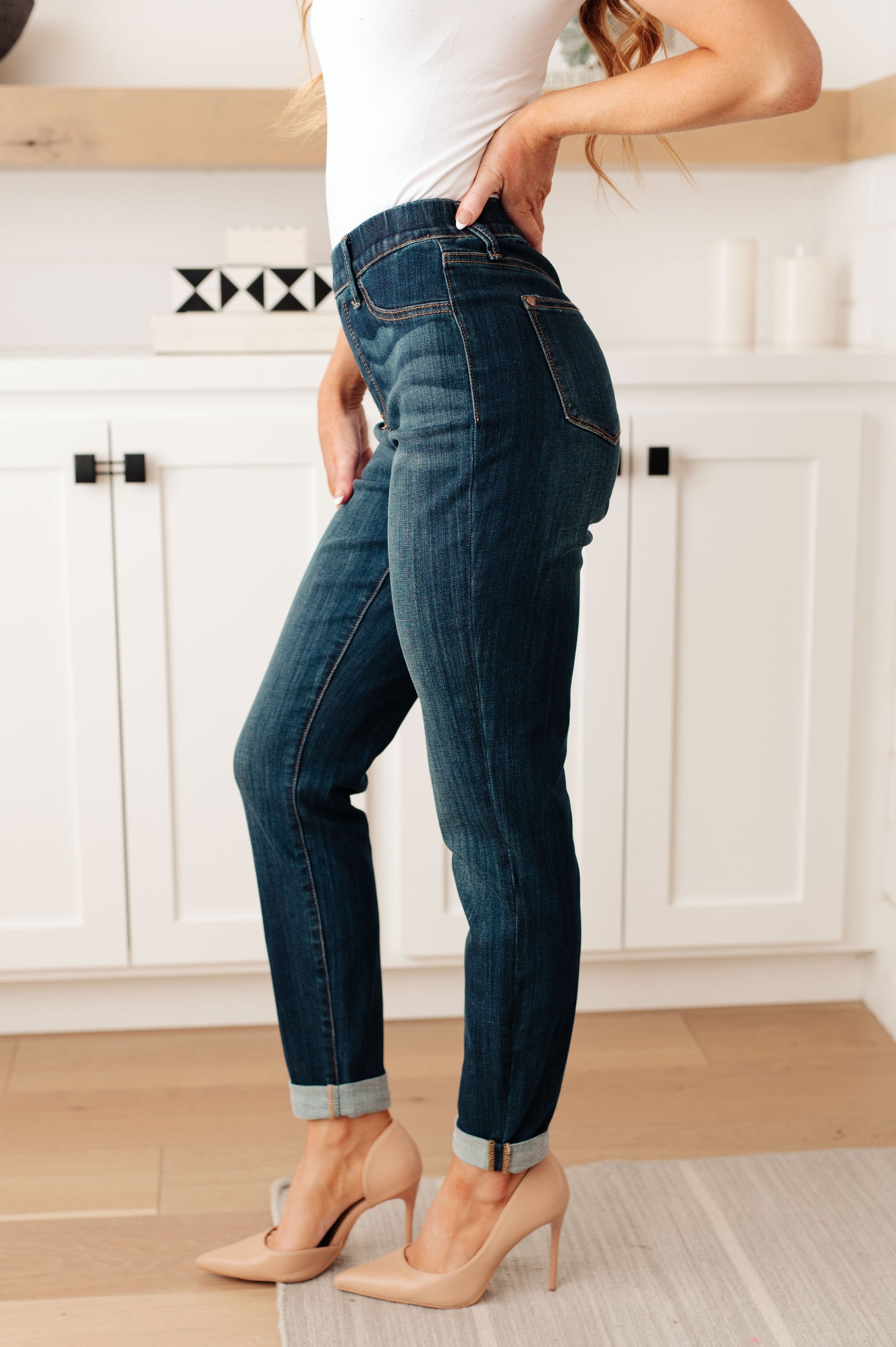 Rowena High Rise Pull On Double Cuff Slim Jeans - Dixie Hike & Style