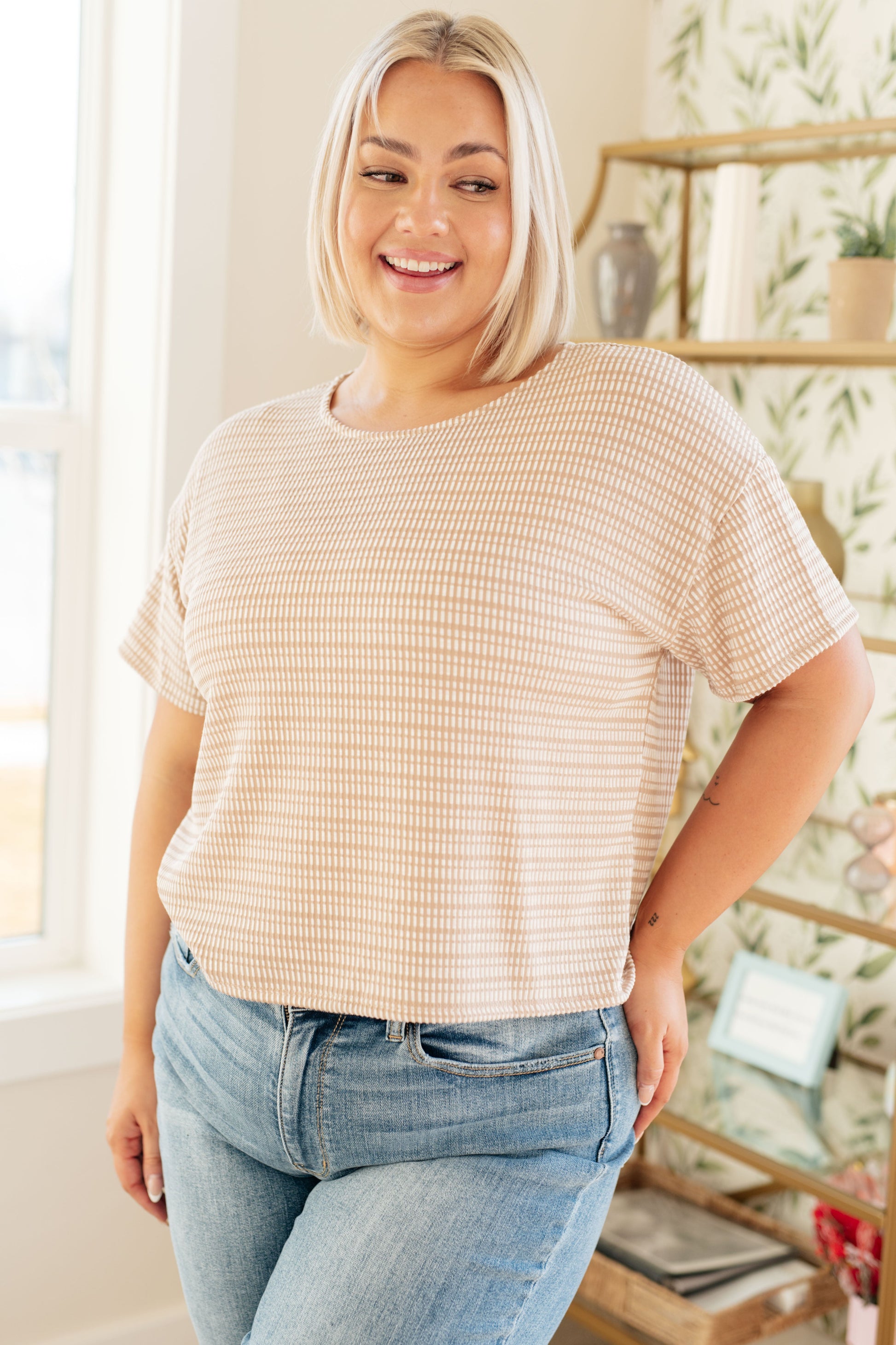 Textured Boxy Top in Taupe - Dixie Hike & Style