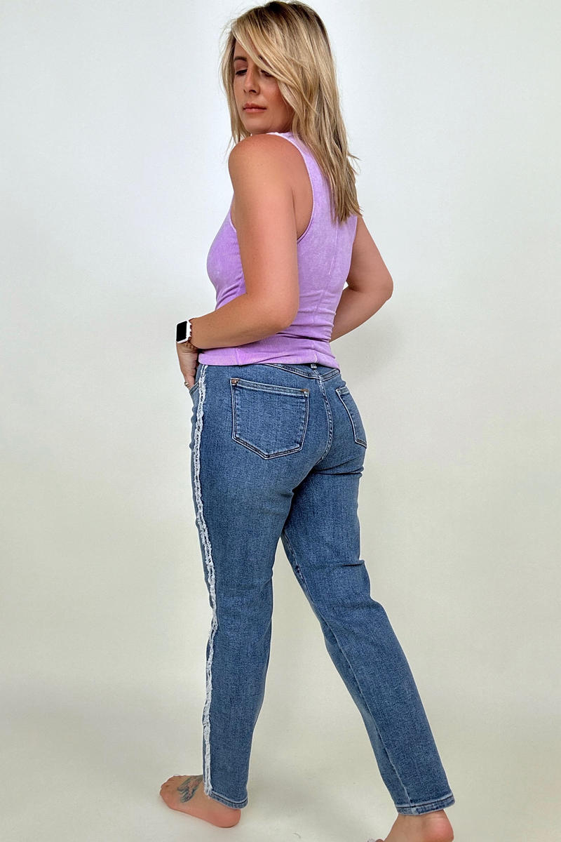 Judy Blue High Waist Side Fray Slim Fit Jeans - Dixie Hike & Style