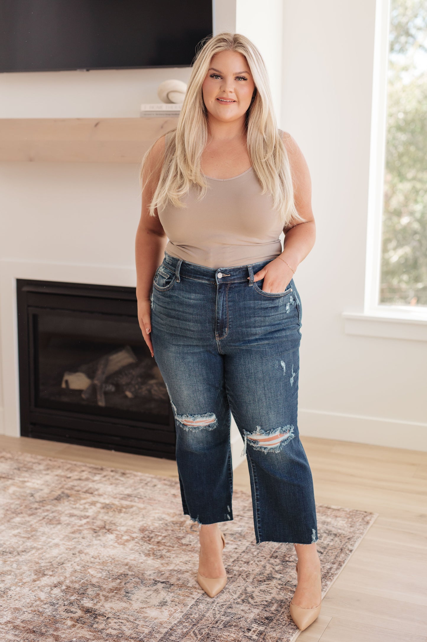 Whitney High Rise Distressed Wide Leg Crop Jeans - Dixie Hike & Style