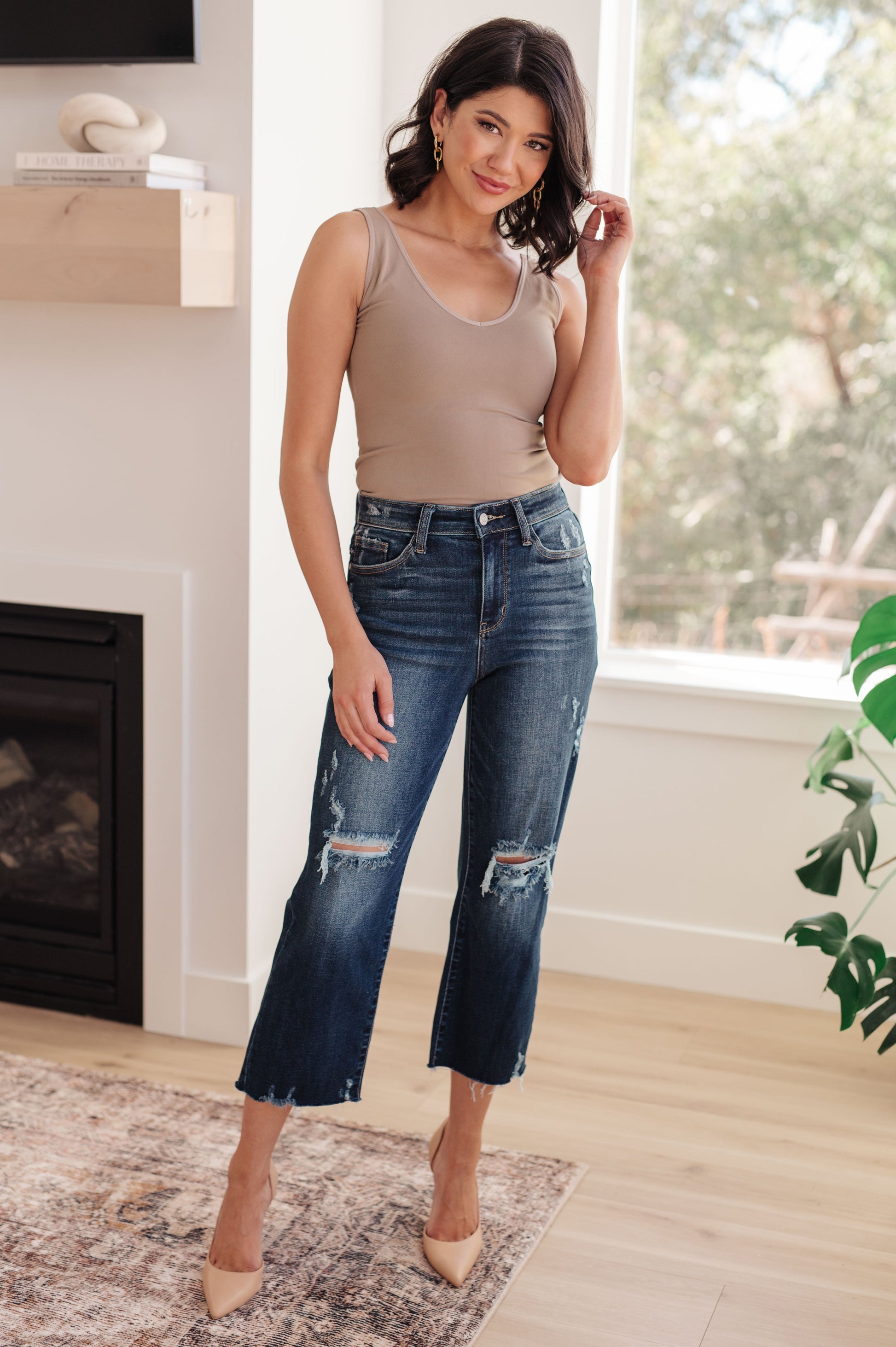Whitney High Rise Distressed Wide Leg Crop Jeans - Dixie Hike & Style