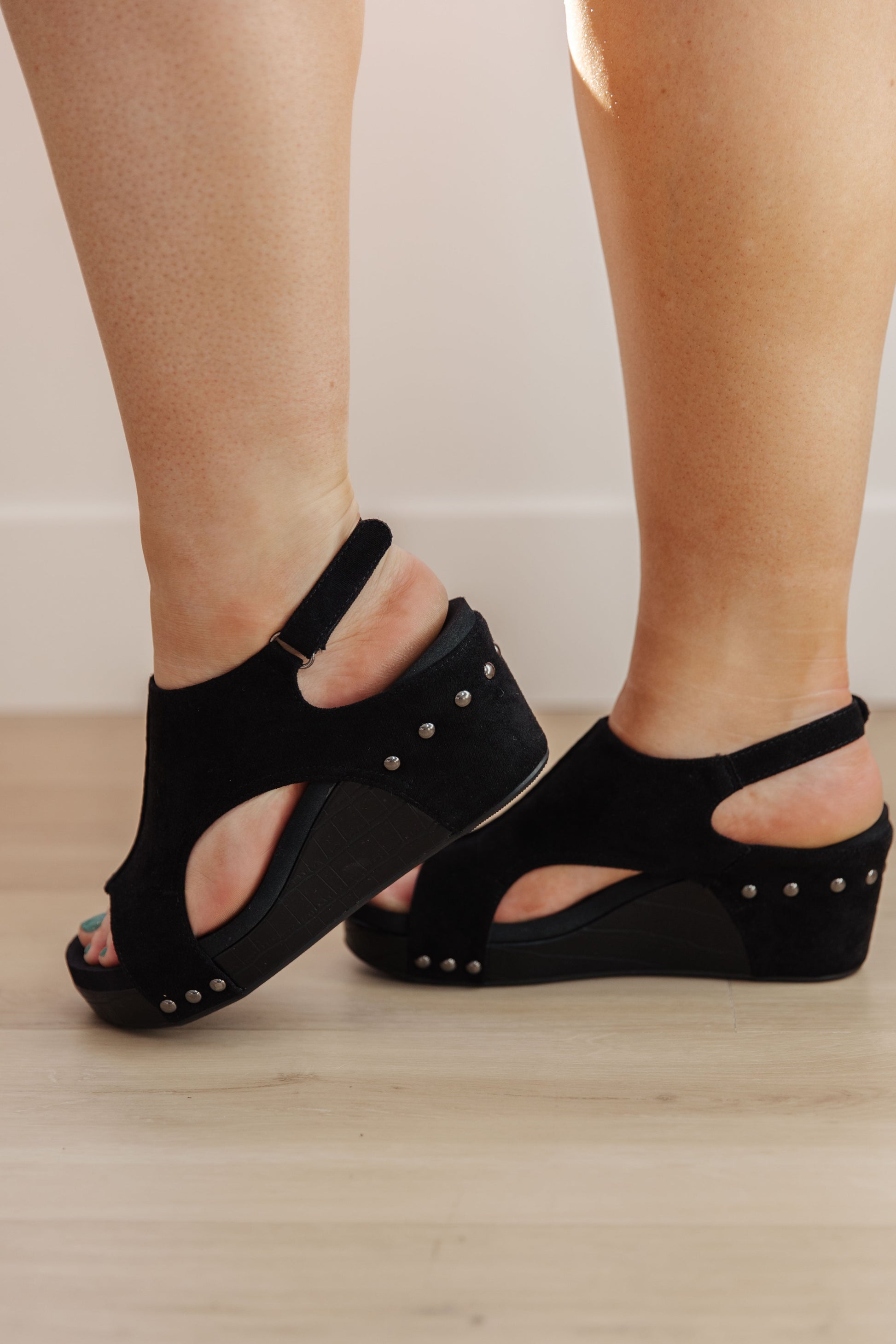 Walk This Way Wedge Sandals in Black Suede - Dixie Hike & Style