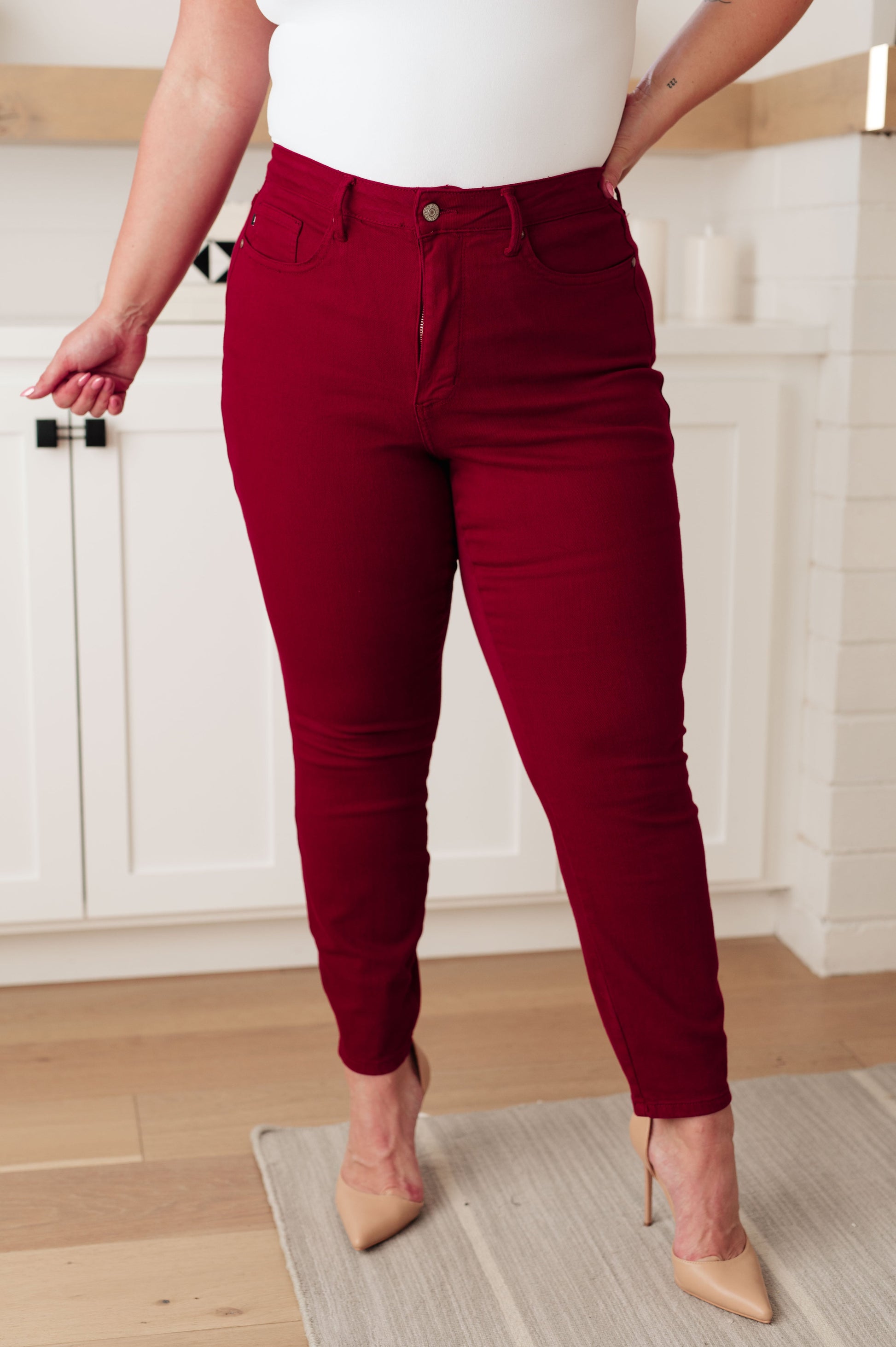 Wanda High Rise Control Top Skinny Jeans Scarlet - Dixie Hike & Style