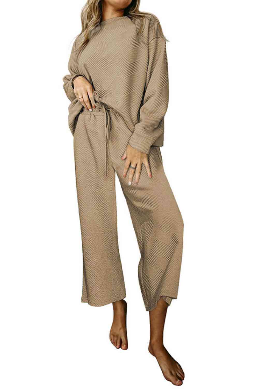 Dropped Shoulder Top and Pants Set - Dixie Hike & Style