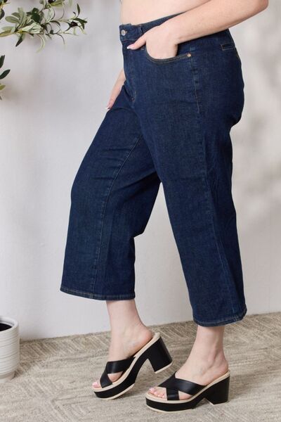 Judy Blue Full Size High Waist Cropped Wide Leg Jeans - Dixie Hike & Style