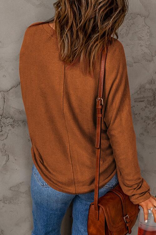 Seam Detail Round Neck Long Sleeve Top - Dixie Hike & Style