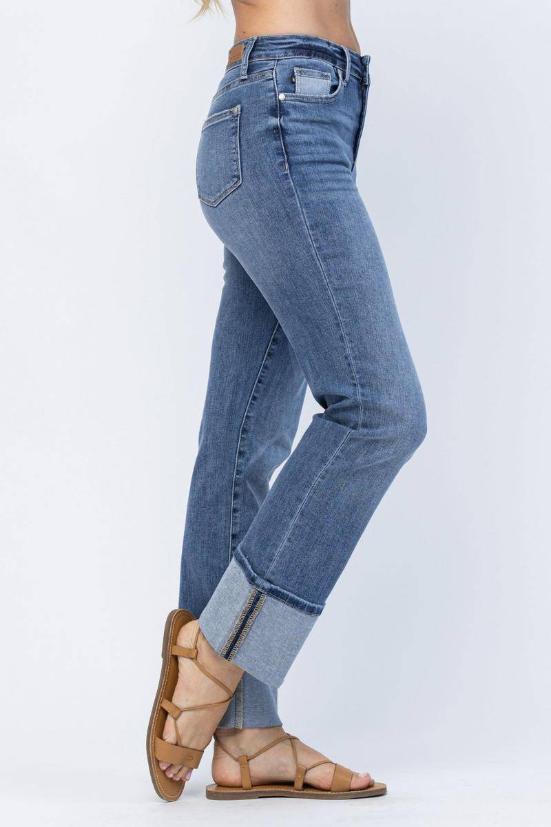 Judy Blue High Waist Straight Leg Jeans with Wide Cuff - Dixie Hike & Style