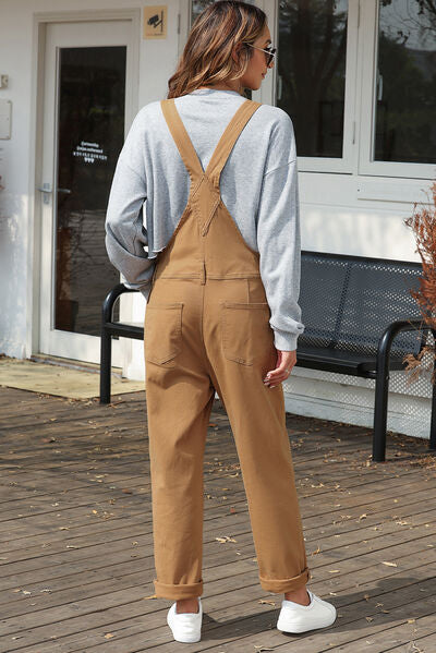 Wide Strap Buttoned Straight Overalls - Dixie Hike & Style