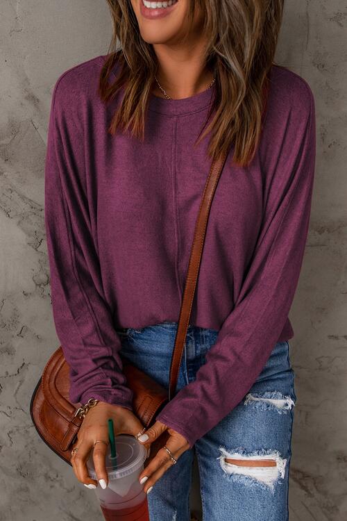 Seam Detail Round Neck Long Sleeve Top - Dixie Hike & Style
