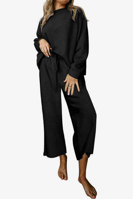 Dropped Shoulder Top and Pants Set - Dixie Hike & Style